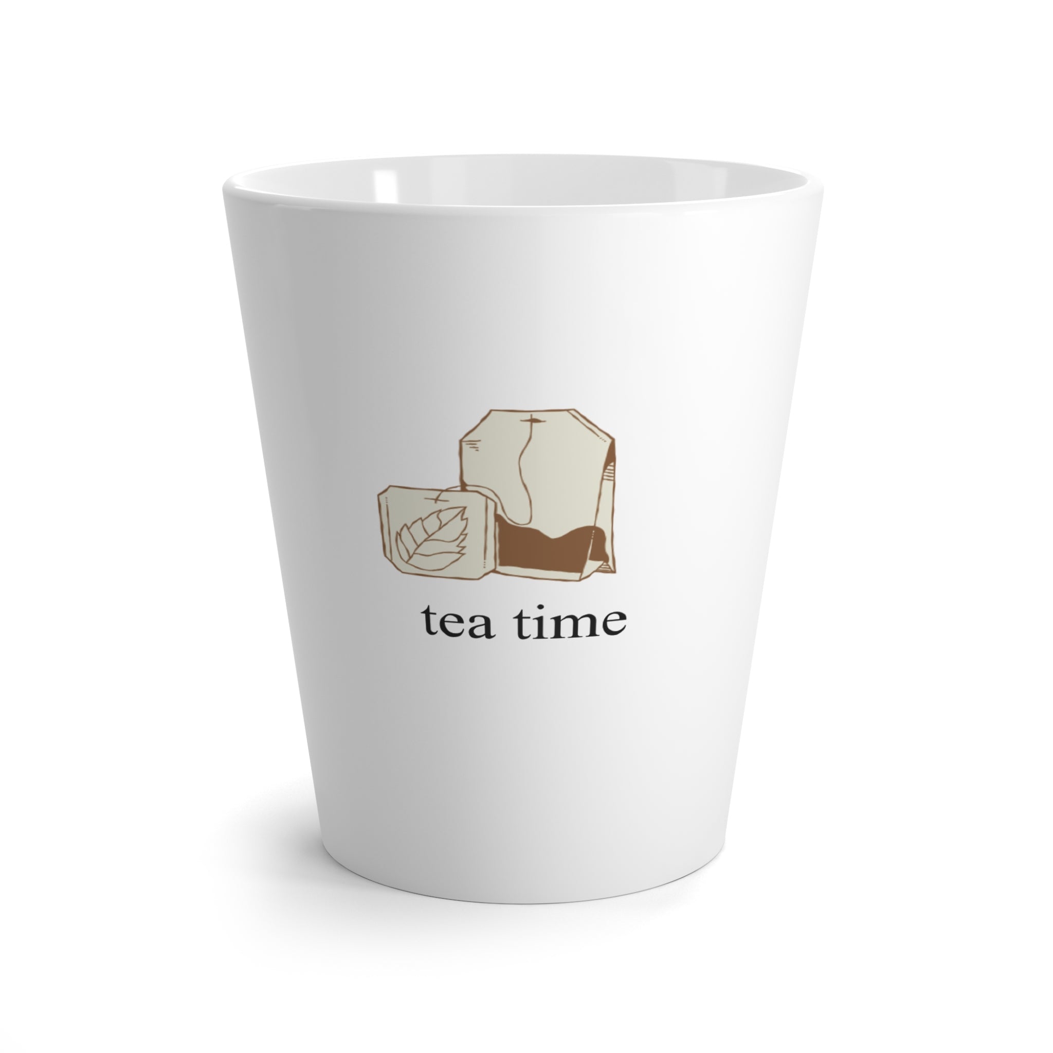 Tea Time Latte Mug — Cute Tea Bag Illustration Ceramic Coffee Cup